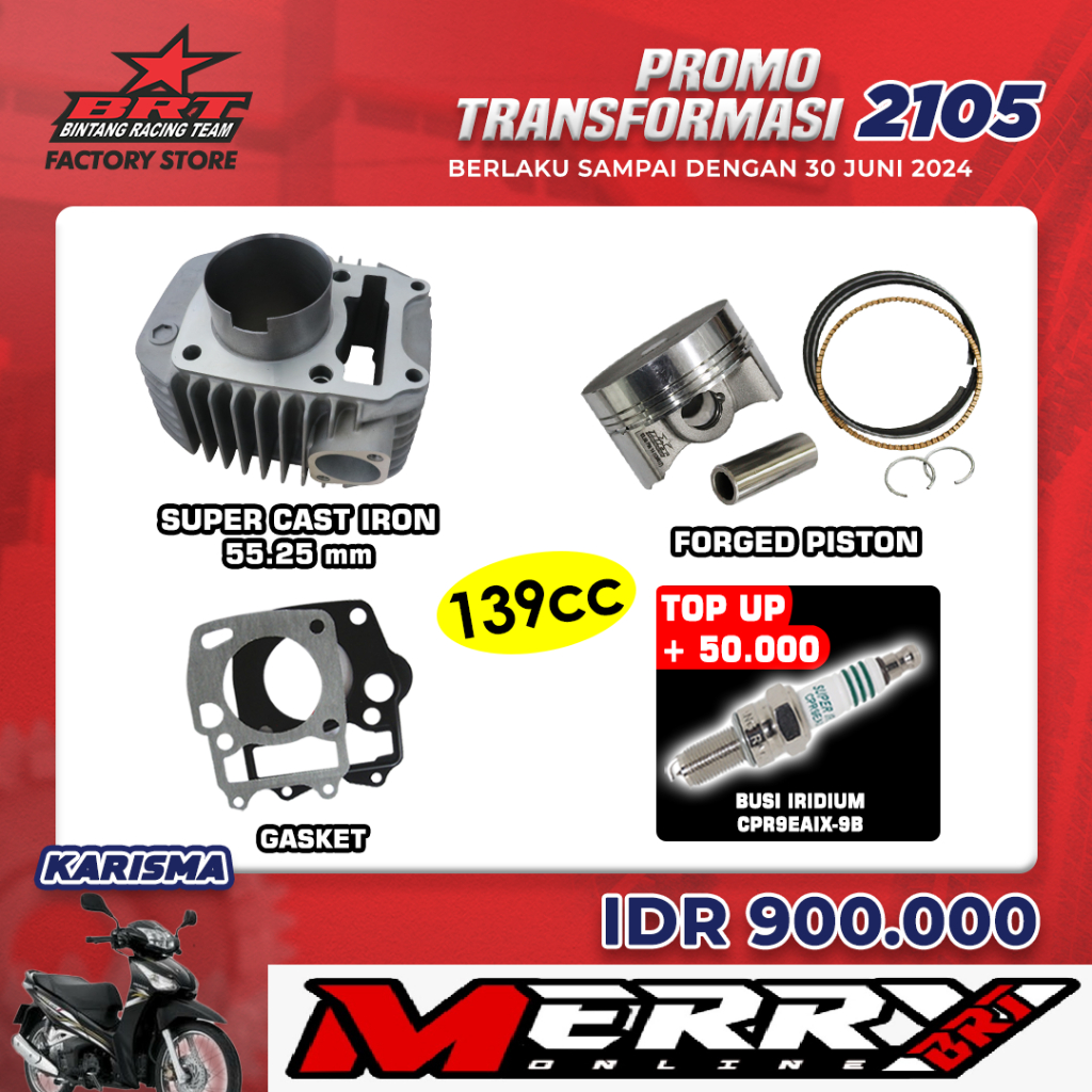 Jual Promo 2105 Paket Bore Up BRT Blok Piston Karisma / Supra X 125