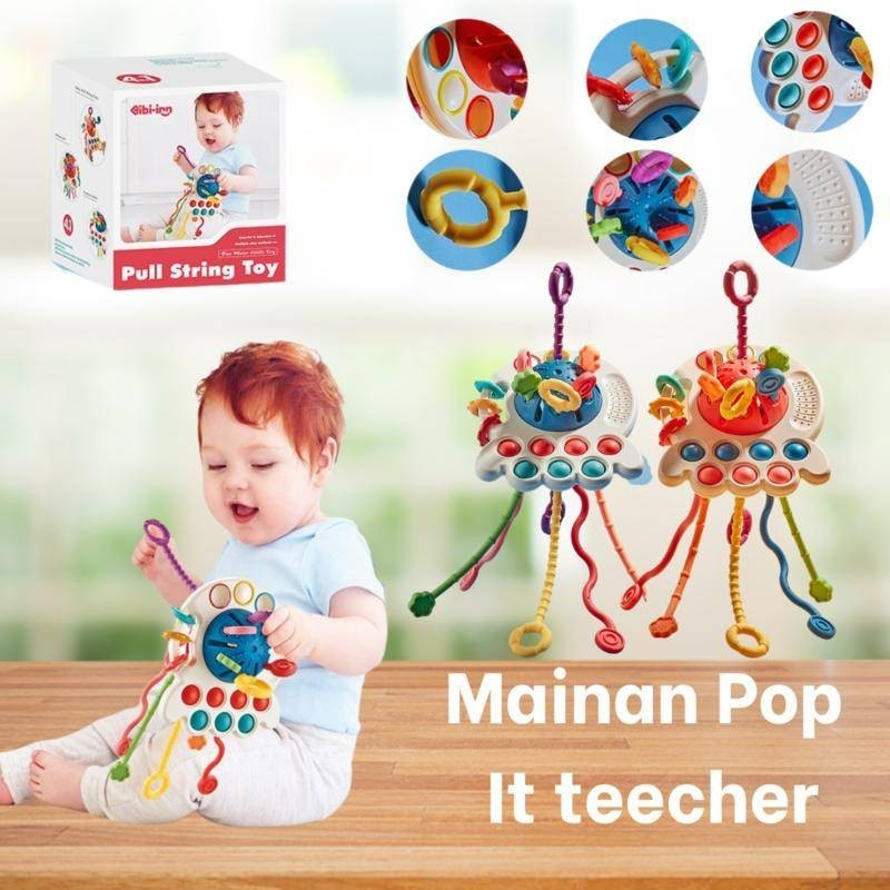 Jual Mainan Edukasi Bayi BPA Free Multifungsi Pop It Teether Bayi Tarik ...