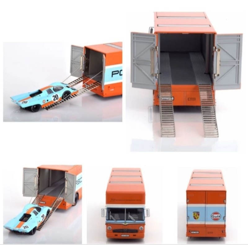 Jual 1:43 Schuco, Mercedes O317 Porsche GULF Race Transporter 1968 ...