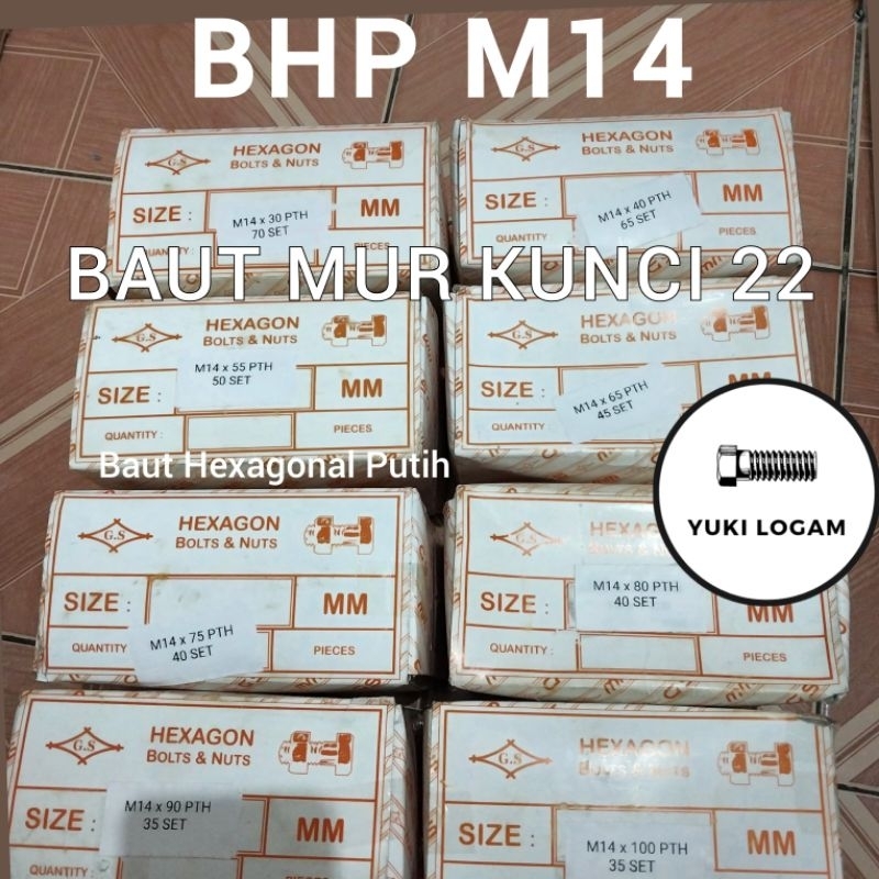 Jual 1 Dus BHP BMP M14 Baut Mur Kunci 22 Hexagonal Putih Ukuran M14x30 ...