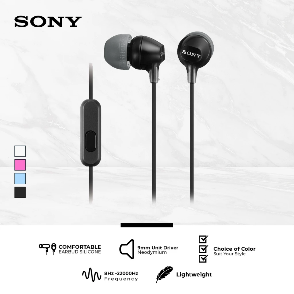 Earphone Sony MDR-EX15AP Handsfree In-ear With Microphone - Black SONY Earphone Headset Headphone Original