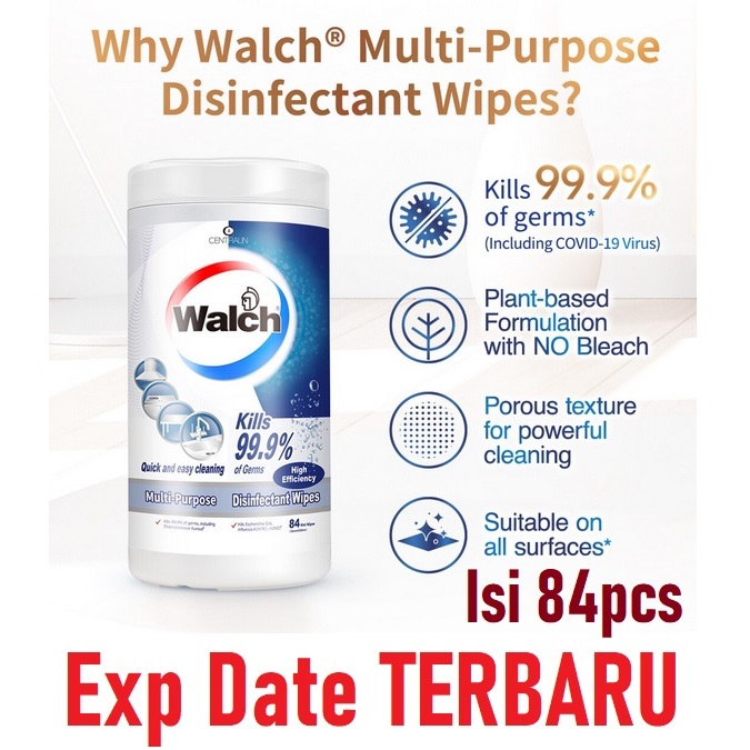 Jual Walch Multi Purpose Disinfectant Wipes High Efficiency 84 per pack ...