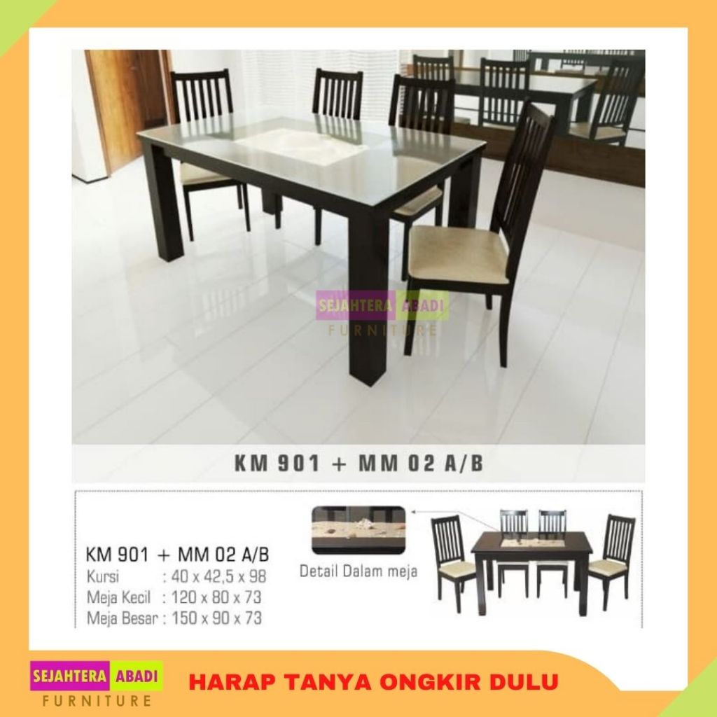 Jual Meja Makan Kerang Kaca Sams MM02 Kerang + kursi KM901 dining table ...