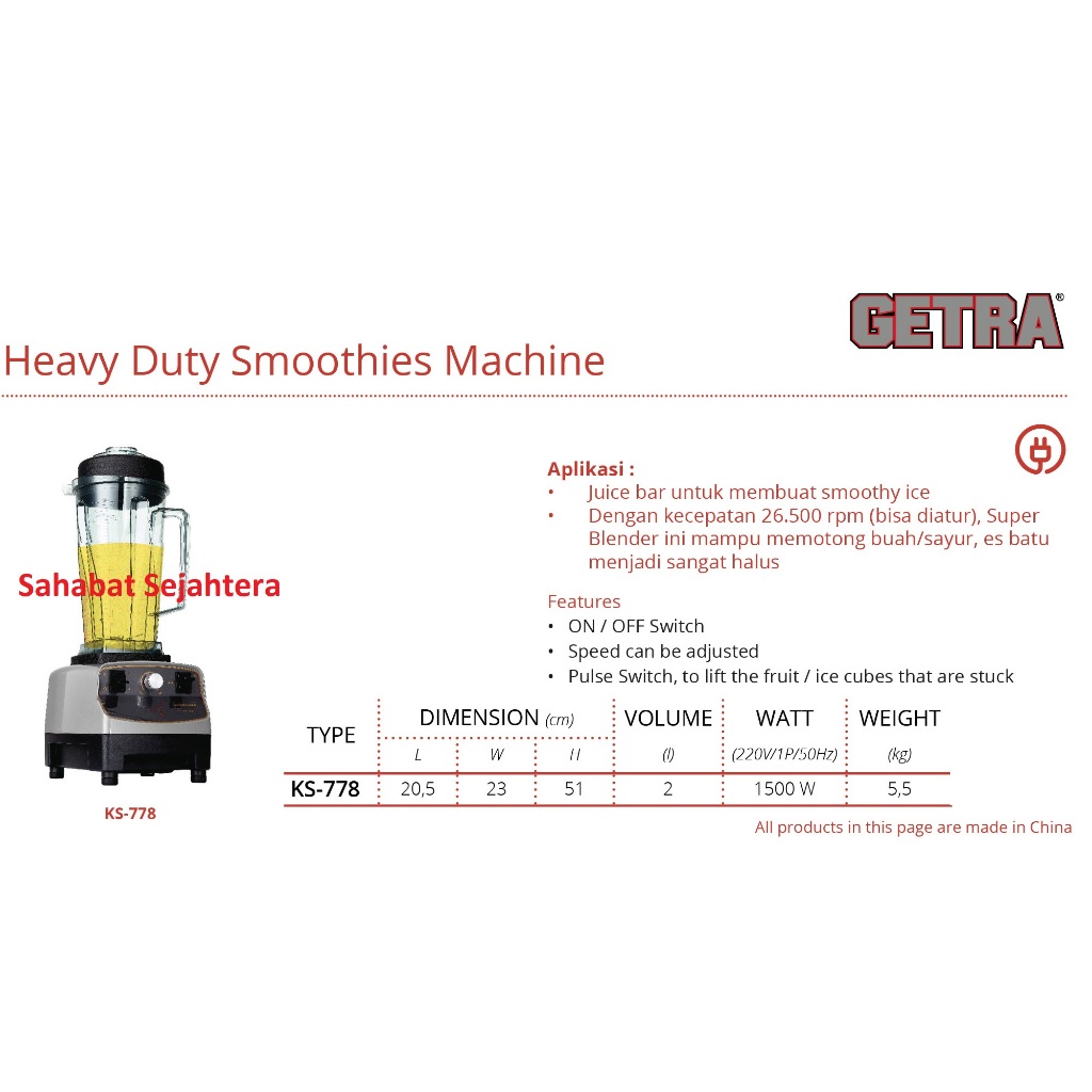 Jual GETRA Heavy Duty Blender KS778 Blender Juice Smoothy Ice Shopee