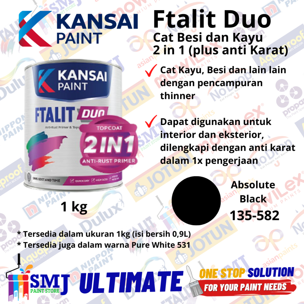 Jual Cat Minyak Besi And Kayu Anti Karat Kansai Ftalit Duo 2in1 Absolute Black 582 Hitam 1kg 1l 4253