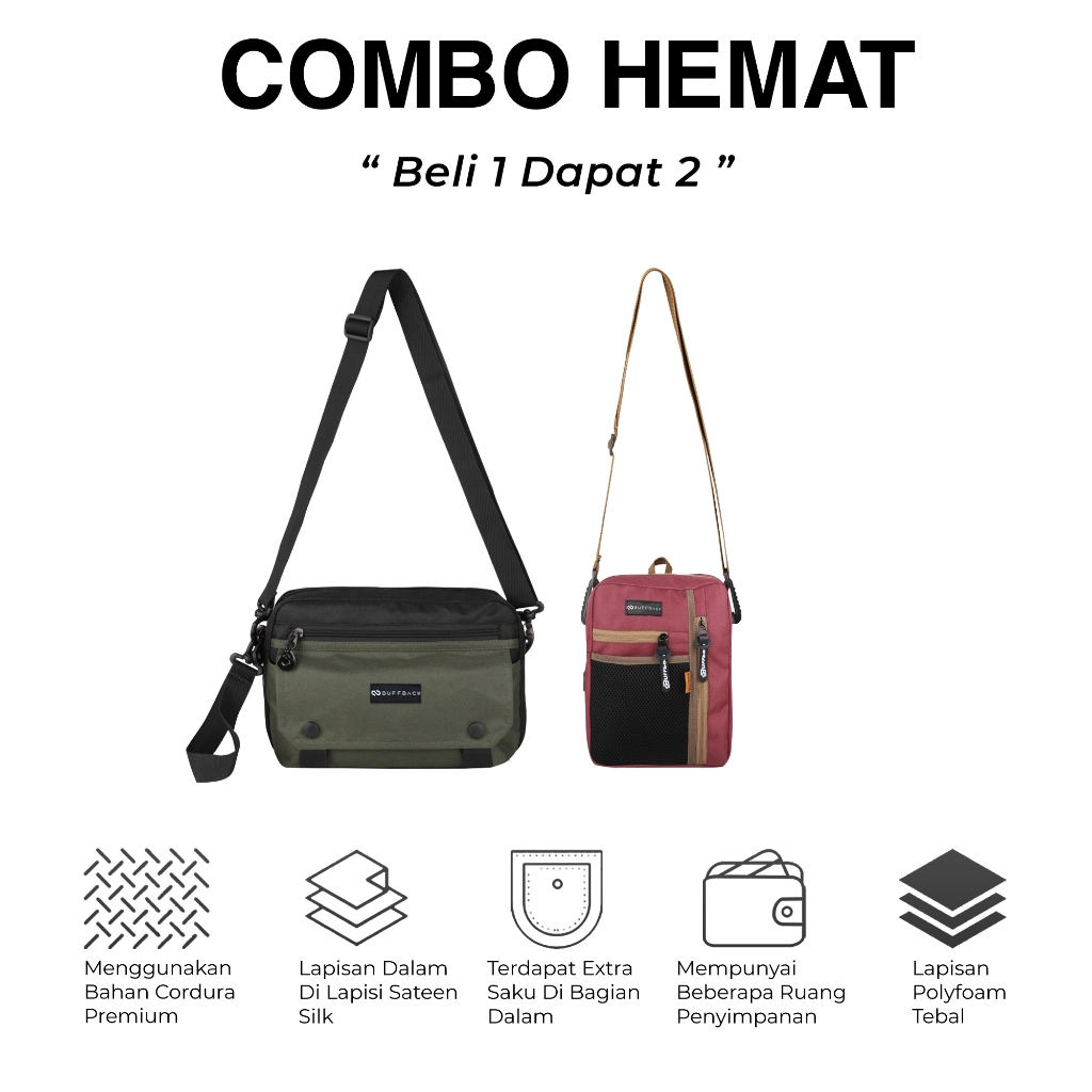 Jual Buffback - Combo Hemat Exclusive Beli 1 Dapat 2 Tas Selempang