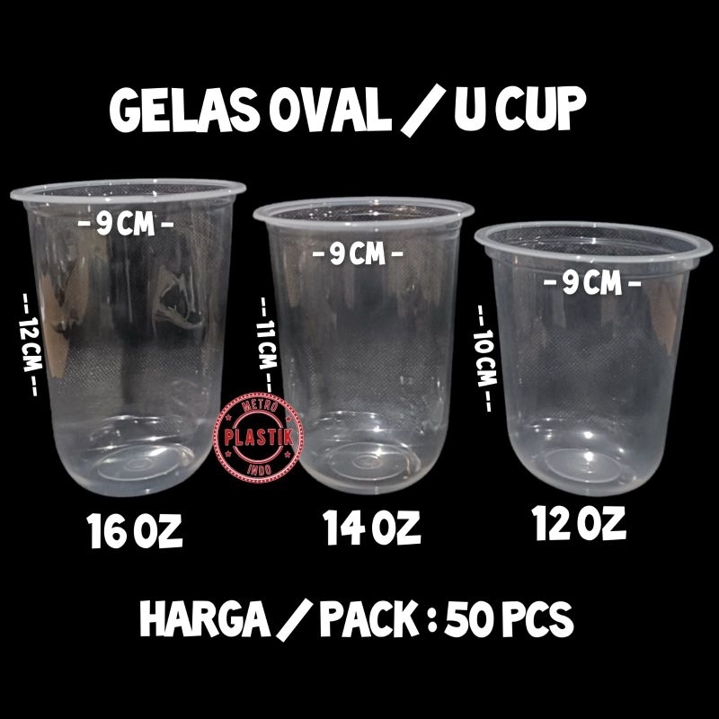 Jual Gelas Plastik Bening Oval 12oz 14oz 16oz 18oz 22oz Isi 50pcs ...