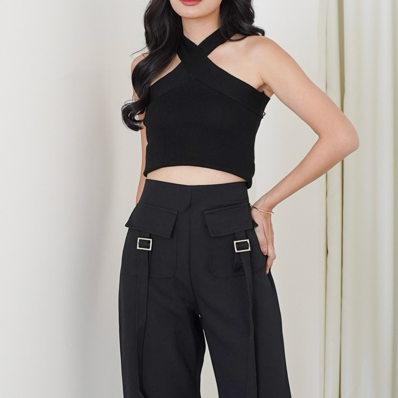Jual LILO Yaeri Tanktop | Tank Top Rajut Halter Silang Crop Wanita ...