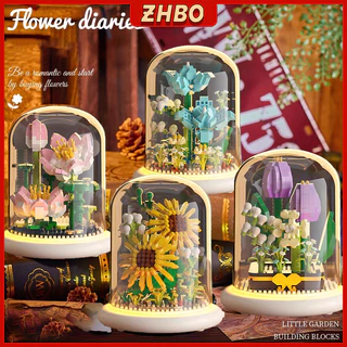 [Lampu] Mainan Balok Bunga Bricks Flower Kreatif Untuk DIY Bunga Keabadian yang Romantis 3D Puzzle Mainan Hadiah