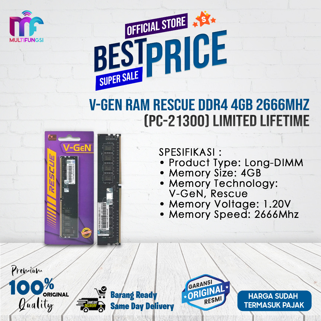 Jual V-Gen RAM RESCUE DDR4 4GB 2666Mhz (PC-21300) Limited Lifetime ...