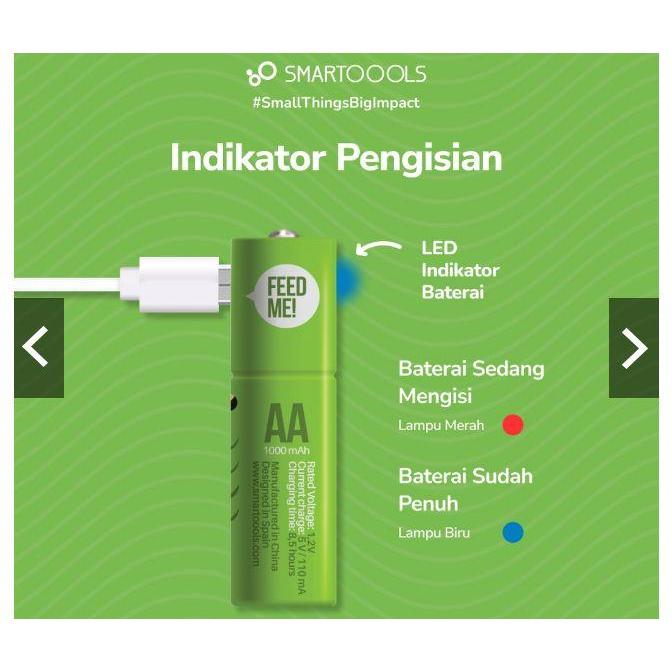 Jual Baterai Cas Isi Ulang 2pcs Smartoools MicroBatt AA 1.2V Micro USB ...