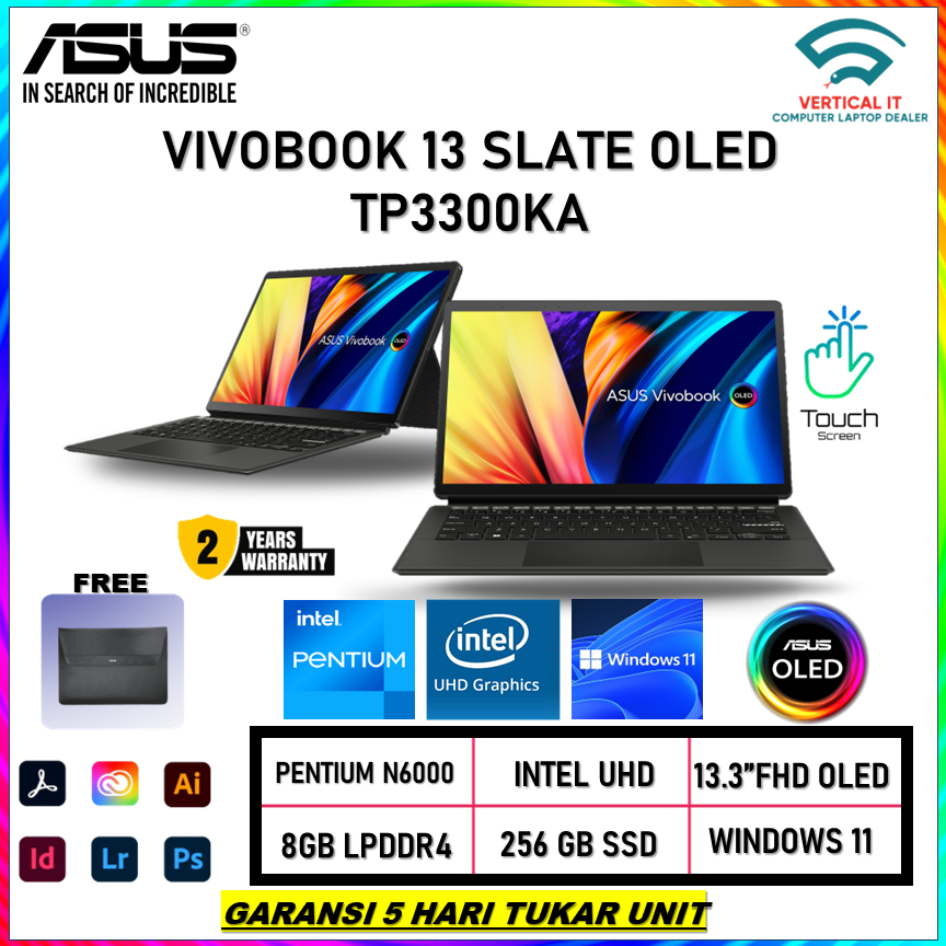 Jual Laptop Asus Vivobook 13 Slate Oled T3300ka Touch 2 In 1 Intel Pentium N6000 8gb Ram 256gb 6563