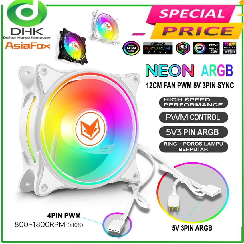 Jual GOGO Fan NEON 12cm Sinkron ARGB PWM Coolmoon Asia Fox fan casing ...