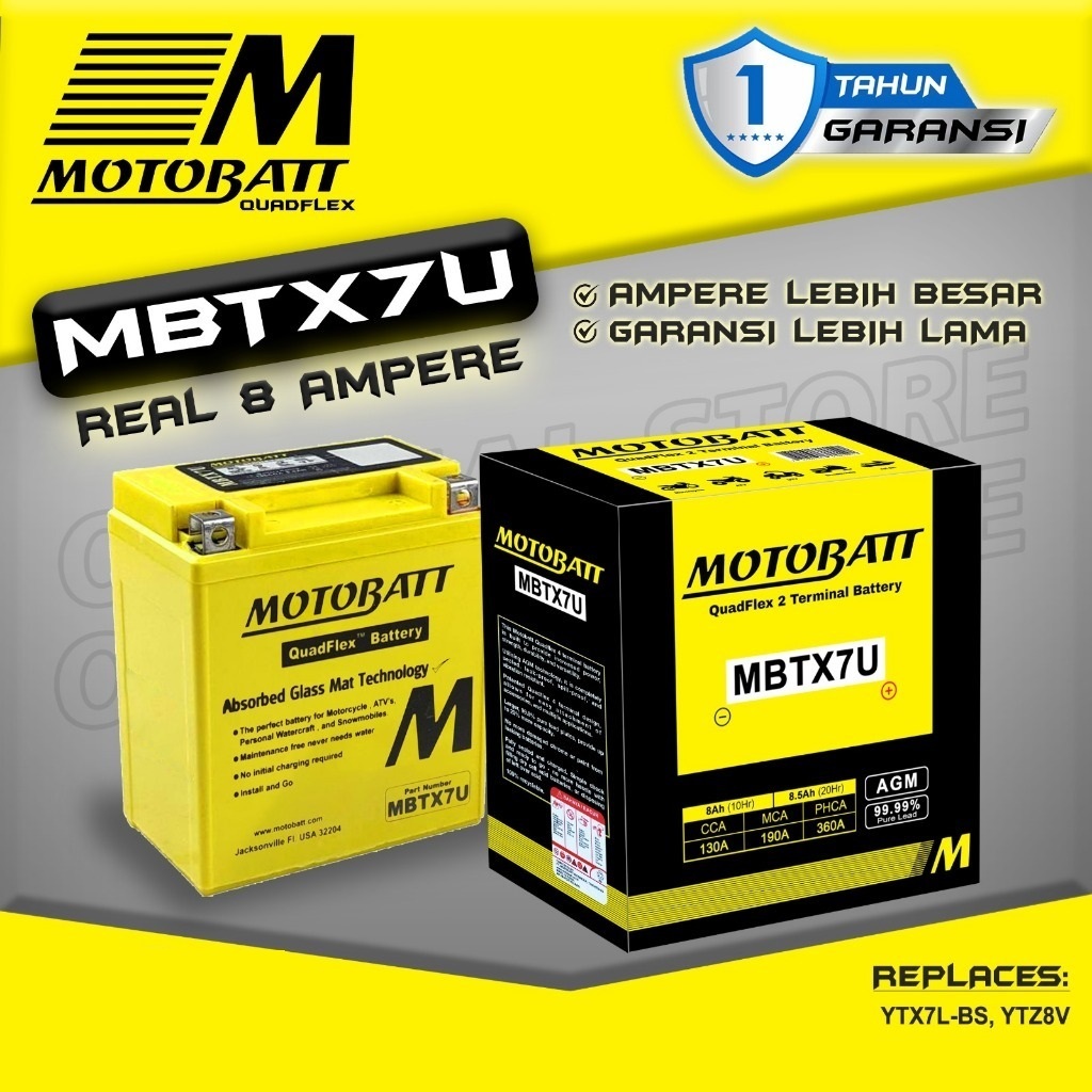 Jual Aki Accu Motobatt Quadflex MBTX7U GTZ8V YTZ8V - 12V 8Ah | Shopee ...