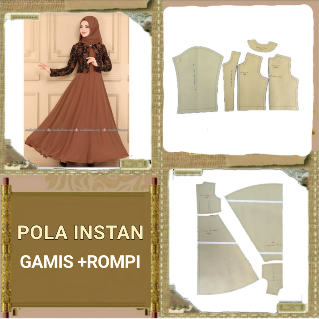 Jual Pola Instan Gamis + Rompi Dewasa I Gamis & rompi I Pola murah I ...