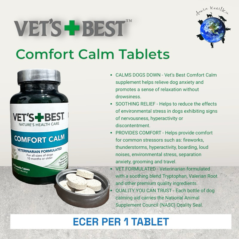 Jual Vet s Best Comfort Calm Tablets For DOGS Anti Stress Anxiety Calming Stress Relief 1 TABLET Shopee Indonesia