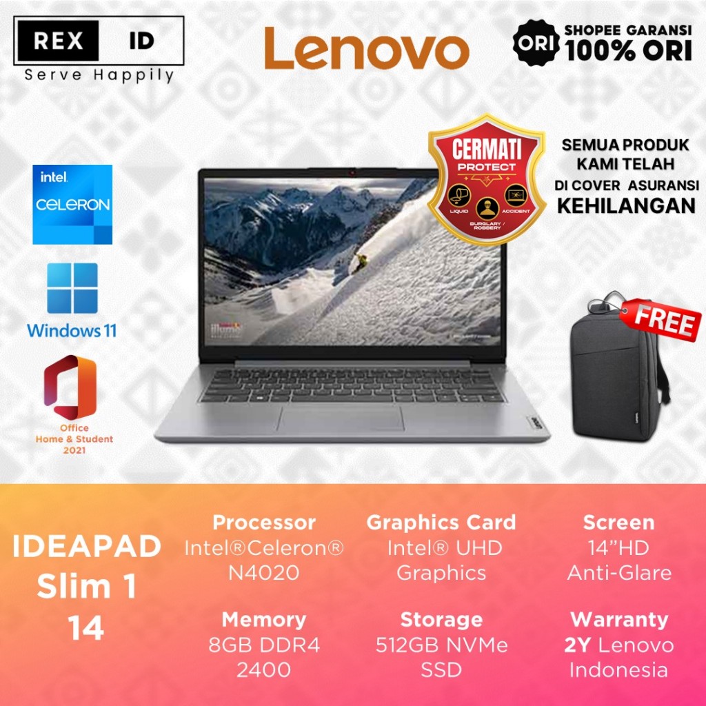 Jual Lenovo Ideapad Slim 1 14IGL7 Intel N4020 8GB 512GB 14 HD