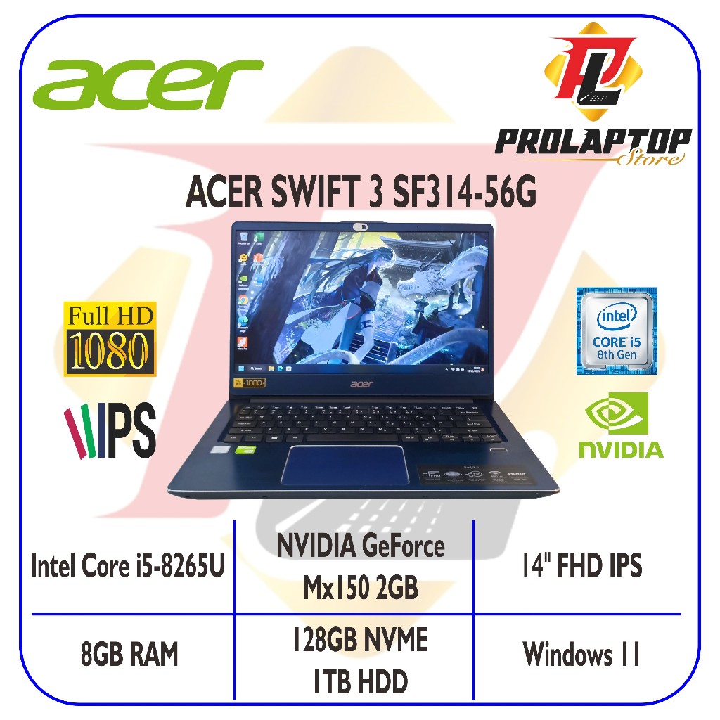 Jual Acer Swift 3 Sf314 56g Intel Core I5 8265u Nvidia Geforce Mx150