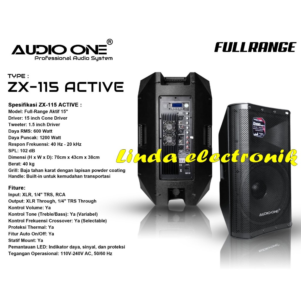 Jual speaker aktif audio one zx115 15 inch 1 buah 1200 watt original ...