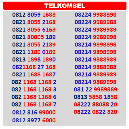 Jual nomor cantik Telkomsel 189999 18999 0000 ABC ABC 4G 5G 10 11 12 ...