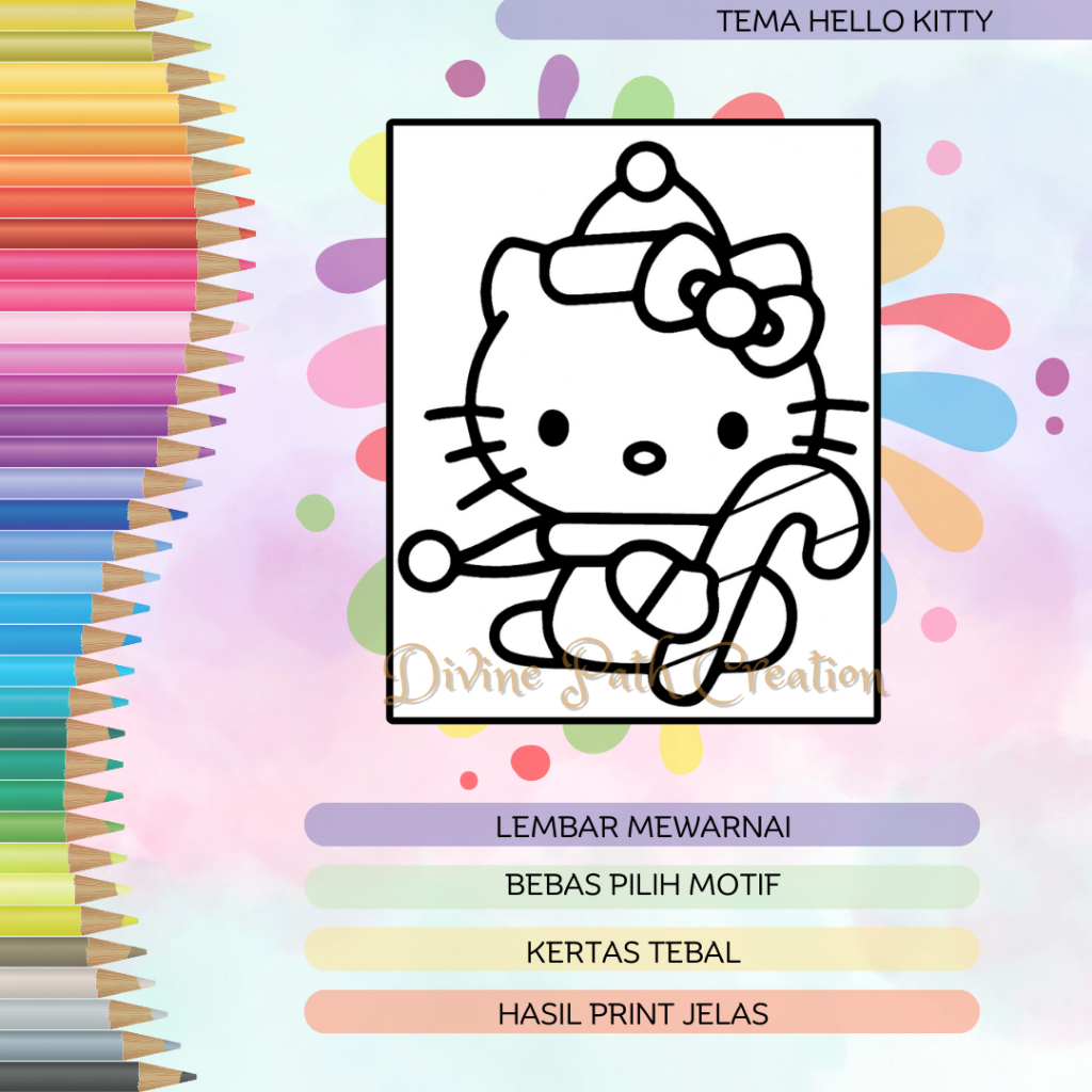 Jual LEMBAR MEWARNAI ANAK / KERTAS MEWARNAI TEMA HELLO KITTY / COLORING