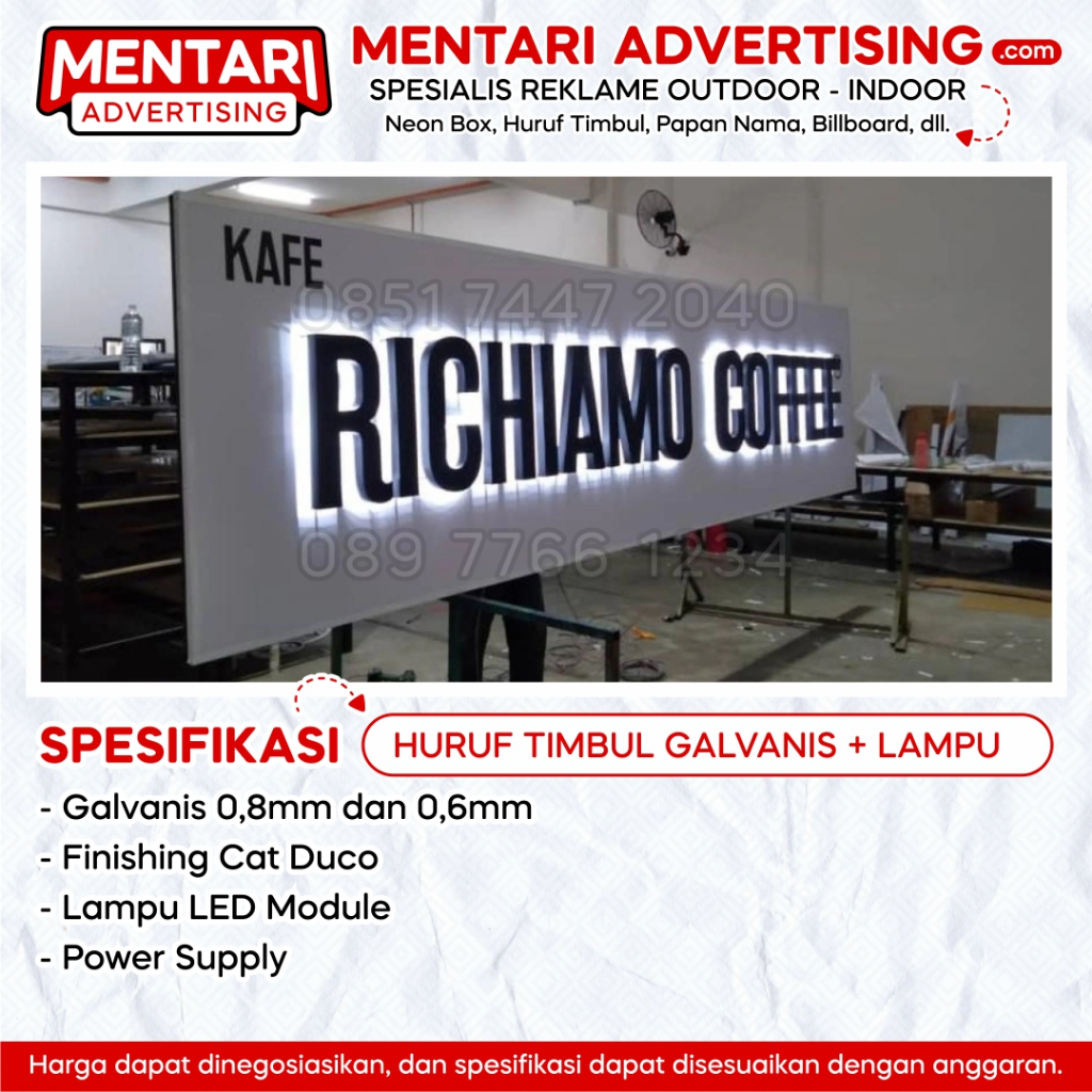 Jual Letter Sign Huruf Timbul Galvanis Galvanil 3D LED Menyala | Shopee ...