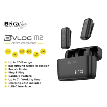 Brica B VLOG M2 Dual Wireless Microphone Clip On Mic Vlog With Charging Case BVLOG
