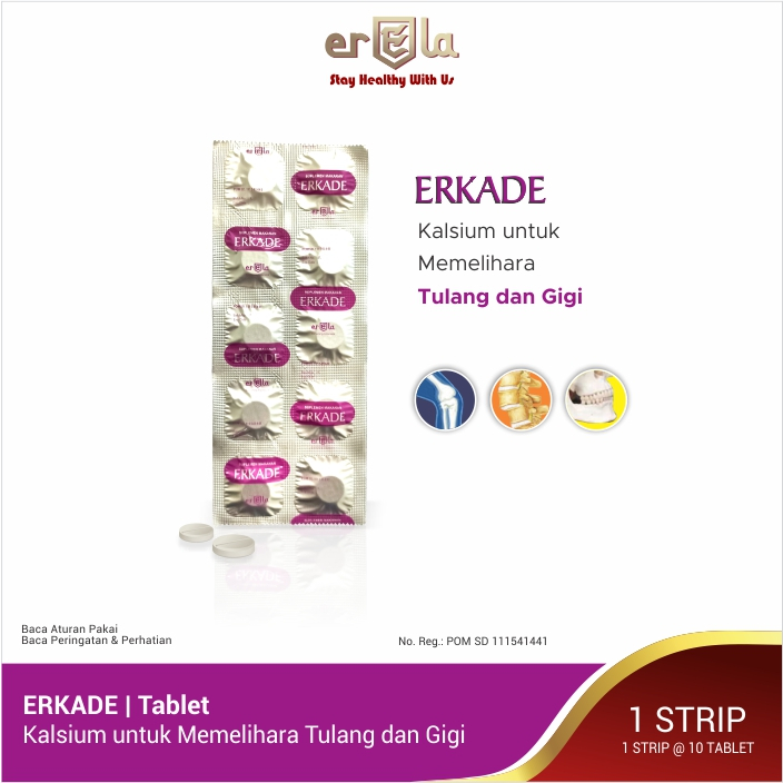 Jual ERKADE strip / Suplemen Kalsium untuk Tulang dan Gigi / 1 Strip 10 ...