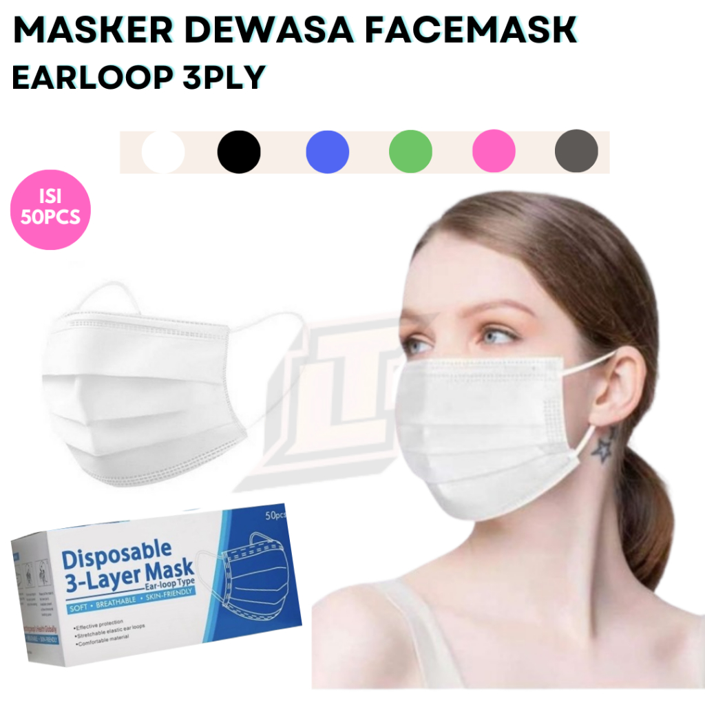 Jual Masker 3ply isi 50pcs / Face mask / Disposable mask / Masker 3ply ...