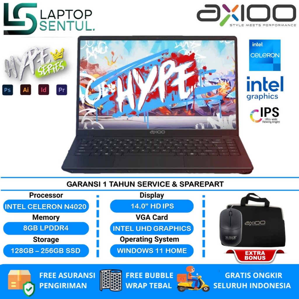 Jual Laptop Axioo MyBook Hype 1 14 Intel N4020 RAM 16GB SSD 512GB HD IPS Windows 11 Home