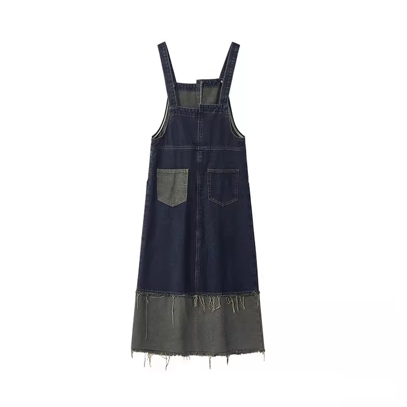 Jual American Retro Overall Denim Rokpanjang Wanita Washed Splicing ...