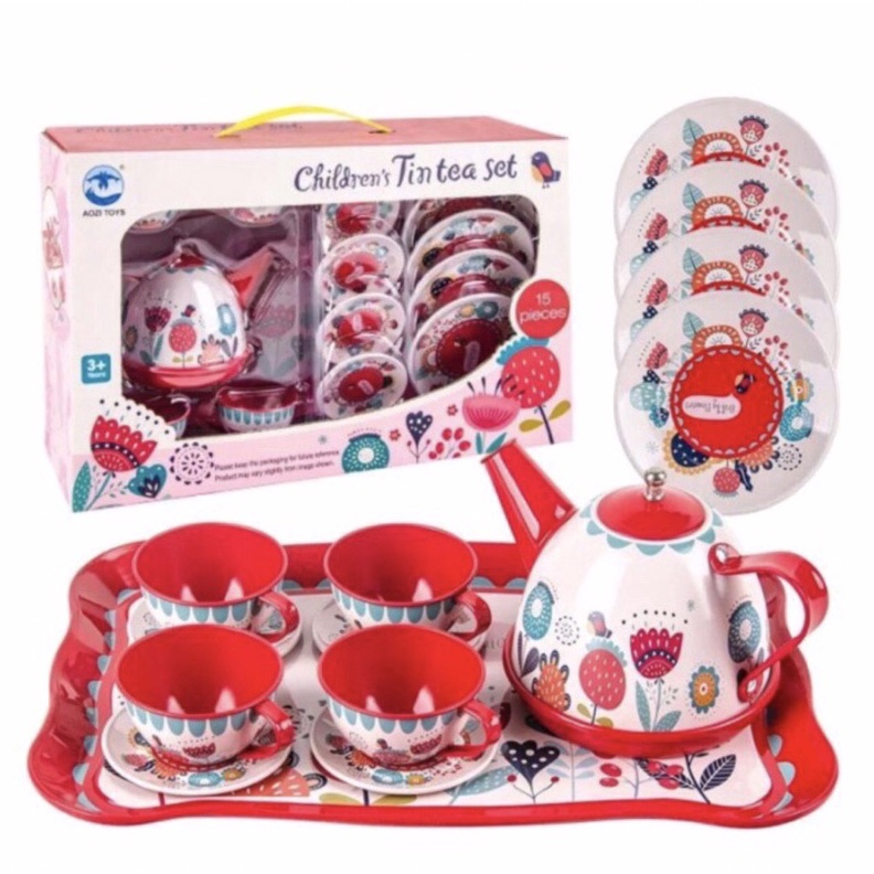 Jual Mainan Anak Tin Tea Set Tea Party Tea Time Teko piring g F2D6 ...