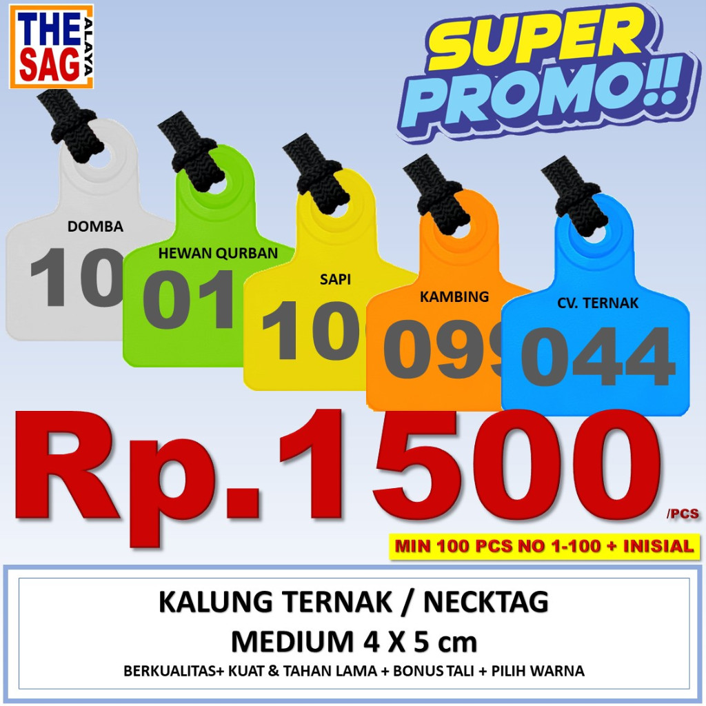 Jual NECKTAG 4X5cm NO 1-100 + INISIAL (PAKET 100 PCS) NECK TAG ANTING ...