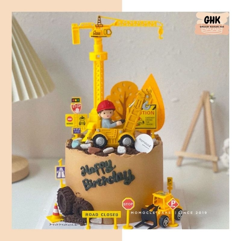 Jual Hiasan Kue Tema Proyek Topper Kue Konstruksi Excavator Beko Crane ...