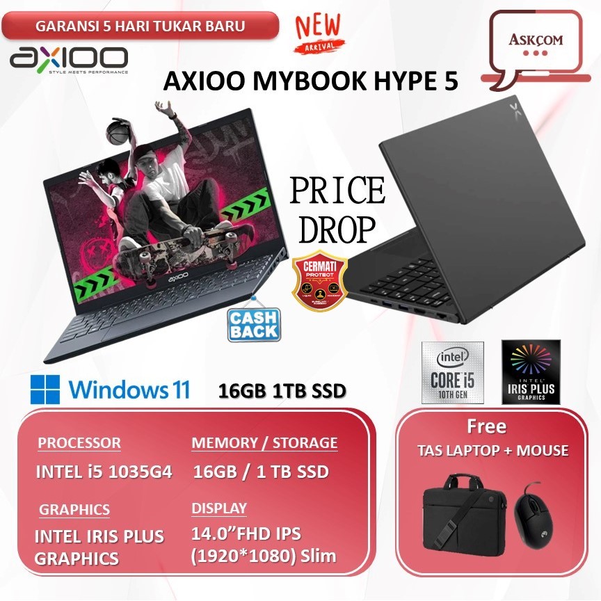 Jual Laptop Axioo Mybook Hype Hype I G Gb Tb Ssd Iris Plus Fhd Ips W Pro