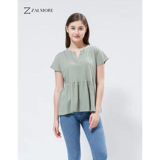 Zalmore Luma Cotton Vneck Loose Peplum Top Premium Cotton - Atasan Wanita