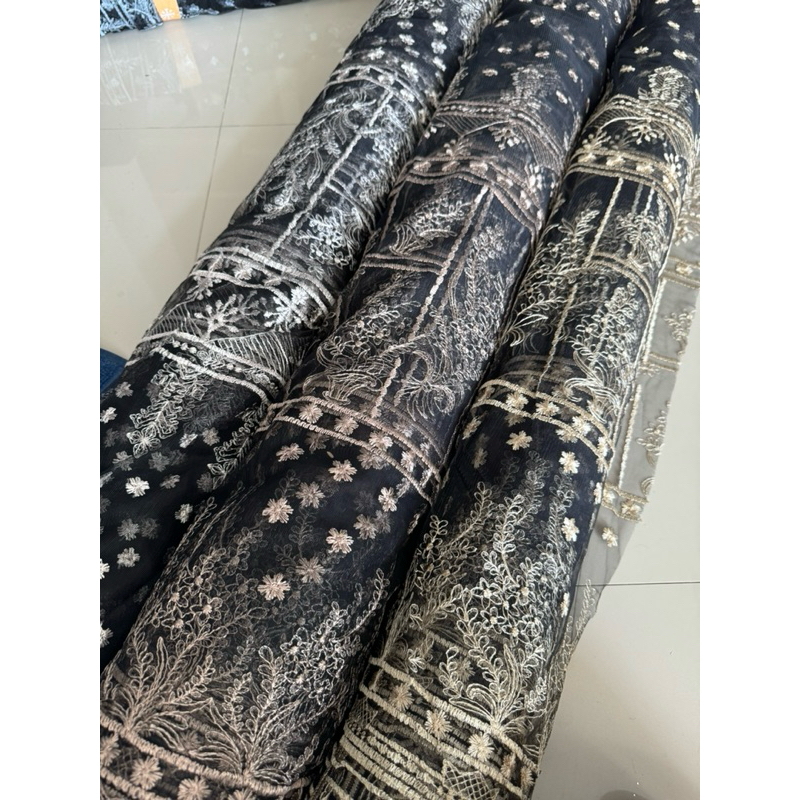 Jual Kain tulle bordir motif etnik dasar warna hitam semua | Shopee ...