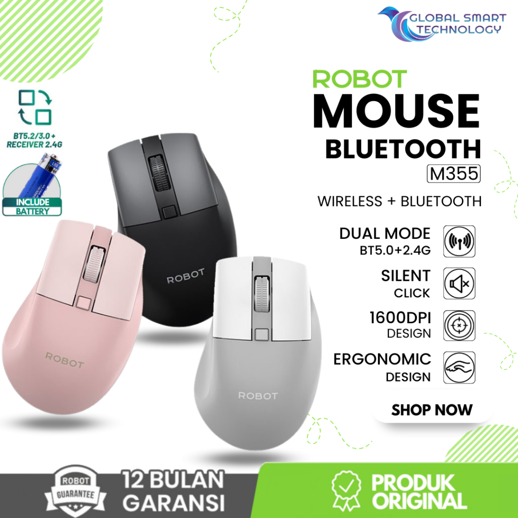 Jual ROBOT M355 Mouse Multi Device Bluetooth + 2.4G Wireless Silent ...