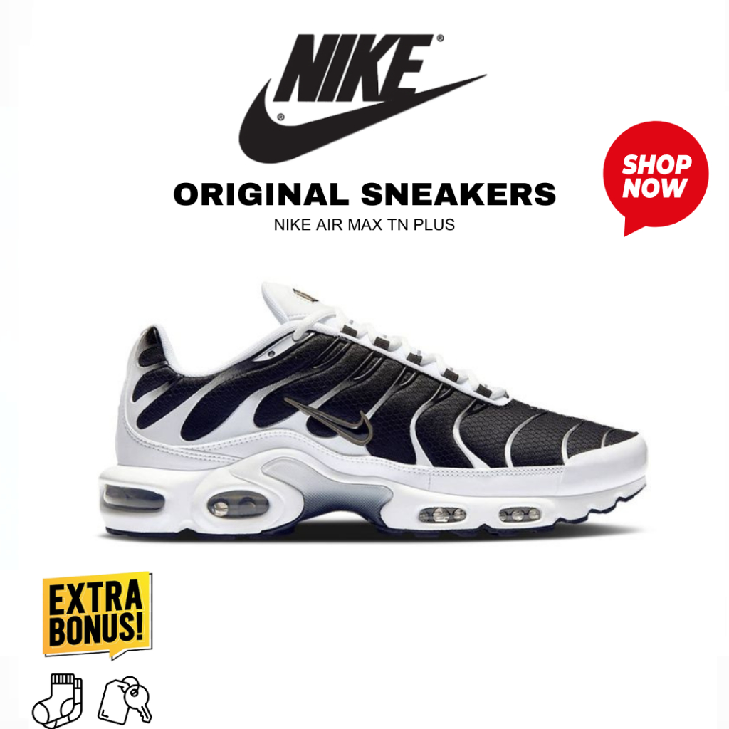 Sepatu Sneakers NIKE AIR MAX TN PLUS WHITE BLACK ORIGINAL BNIB