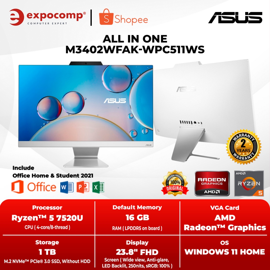 Jual ASUS AIO ALL IN ONE M3402WFAK-WPC511WS AMD RYZEN 5 7520U 16GB 1TB ...