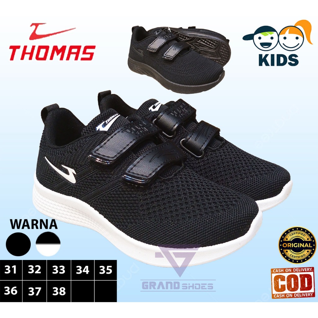 Jual THOMAS Sepatu Sneakers Sekolah rajut slide dua velcro perekat sol ...