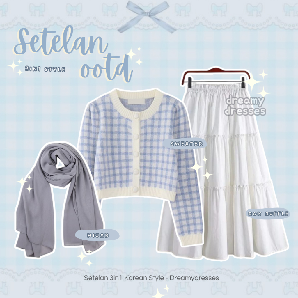 Jual 3IN1 ONE SET 189 - (Cardigan, Rok Ruffle, Pashmina) Pinterest