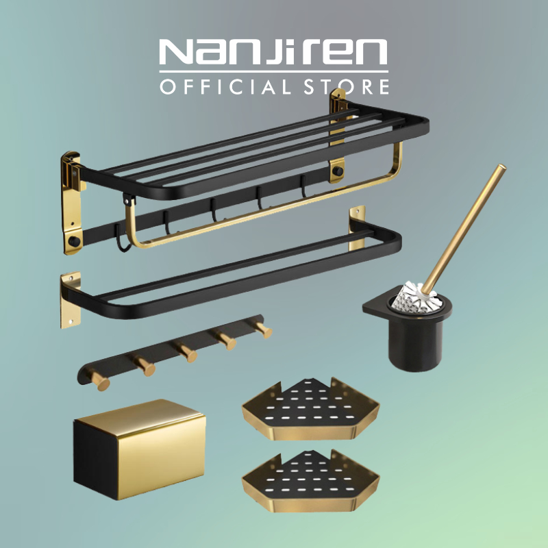 Jual Nanjiren Set Rak Gantung Kamar Mandi Warna Hitam - Gold 1 Set Isi ...