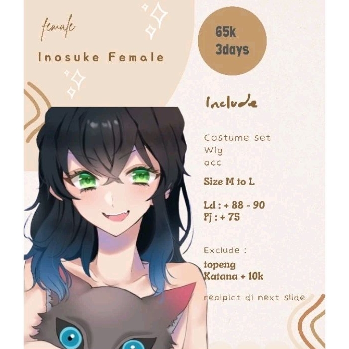Jual rental costum cosplay inosuke fem Shopee Indonesia(02)