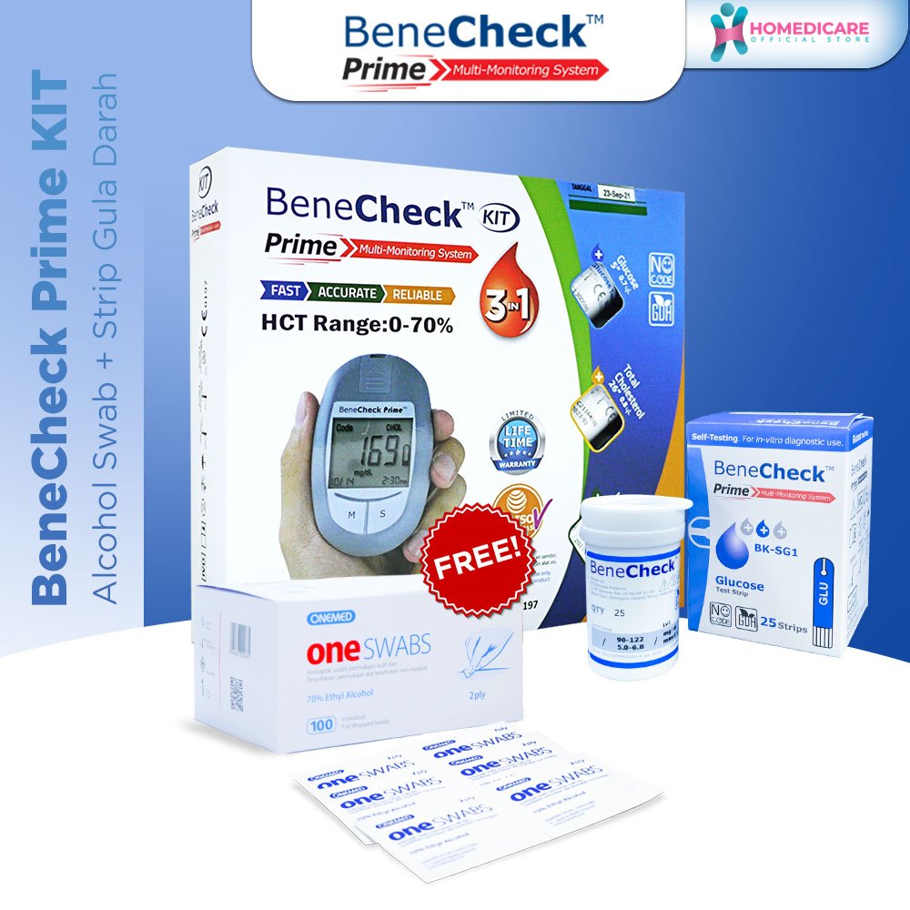 Jual Paket Benecheck Prime KIT Free Strip Gula darah dan Alcohol Swab ...