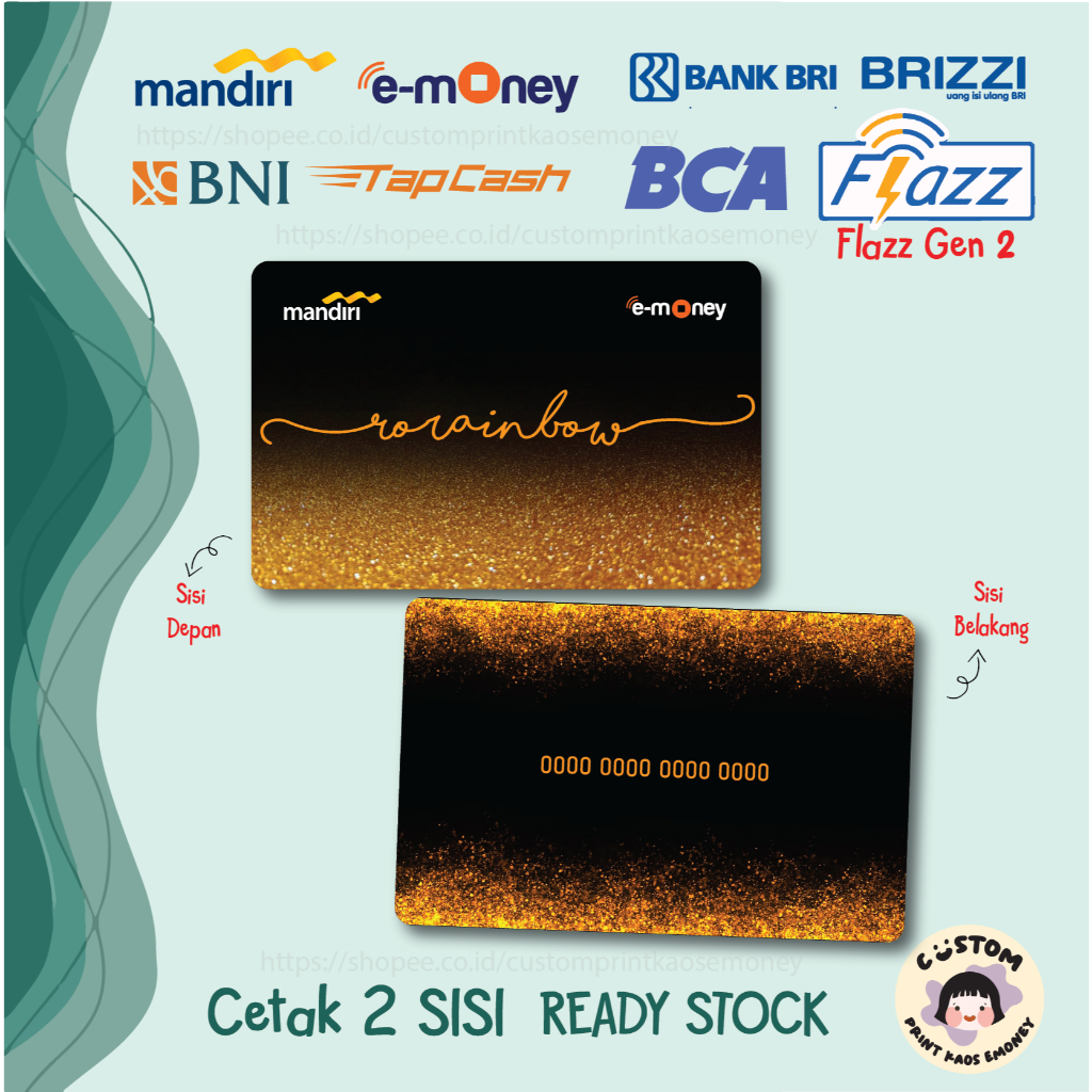 Jual KARTU E MONEY E TOLL CUSTOM NAMA GLITTER ORANGE BLACK OREN HITAM ...