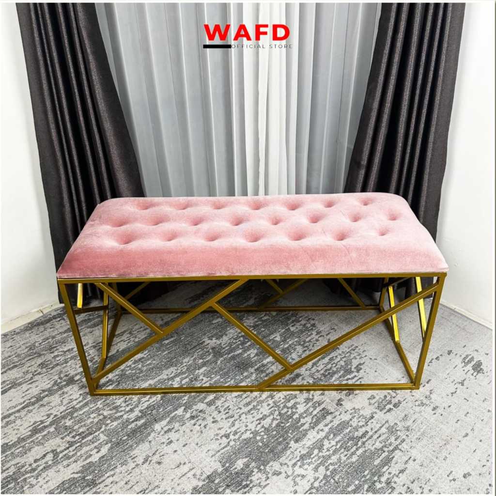 Jual Sofa Bench Besi Gold Minimalis Aesthetic Murah Stool Puff Bench