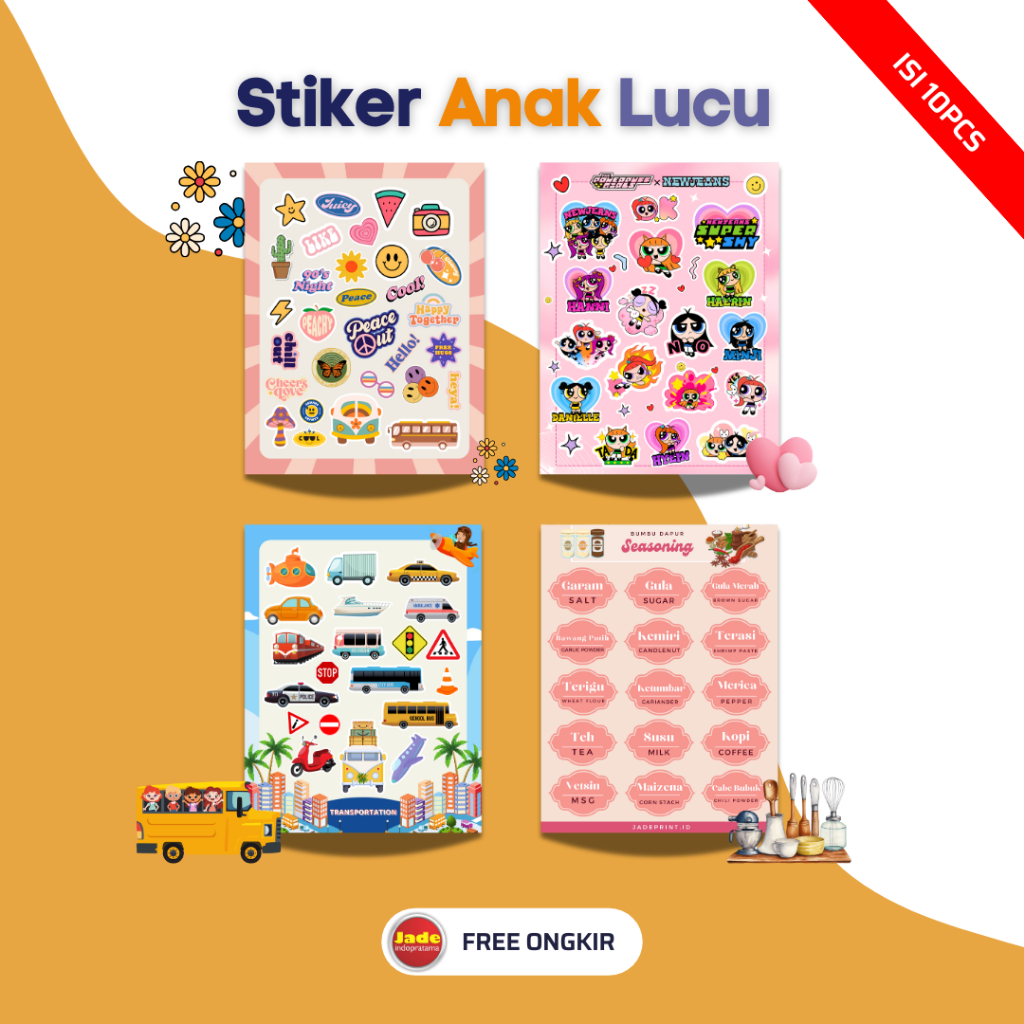 Jual [ISI 10PCS] Sticker Anak Lucu Stiker A6 Sticker Retro Transportasi
