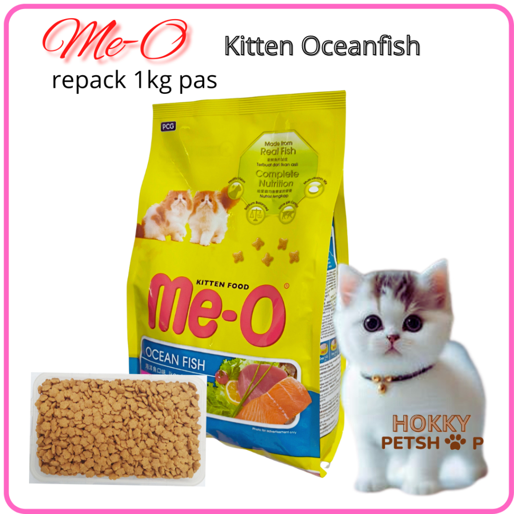 Jual me-o / meo kitten ocean fish 1kg dry cat food repack 1 kg ...