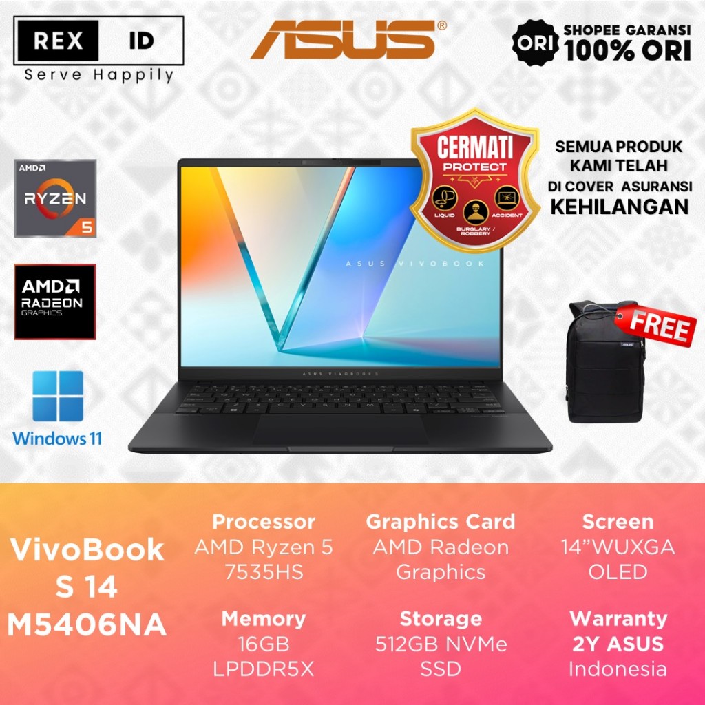 Jual Asus Vivobook S 14 Oled M5406na Ryzen 5 7535hs 16gb 512gb 142k Windows 11 Office Home 2884